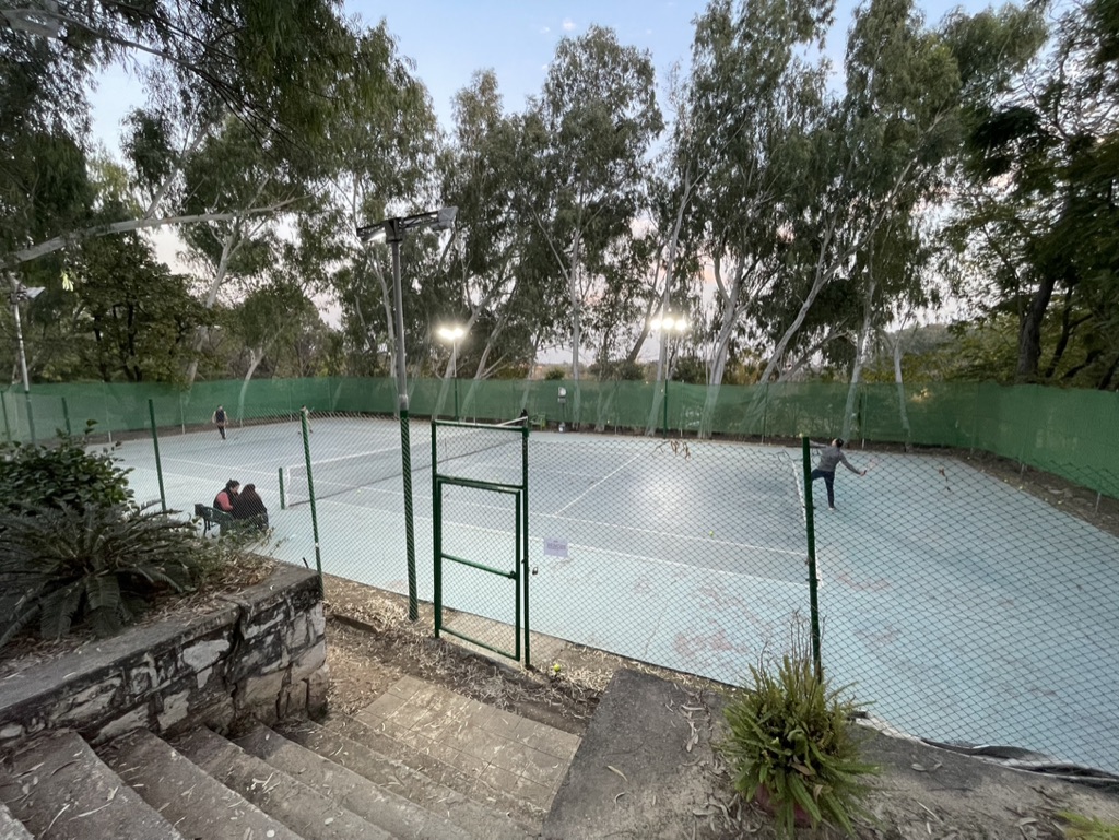 Evening play under the floodlights